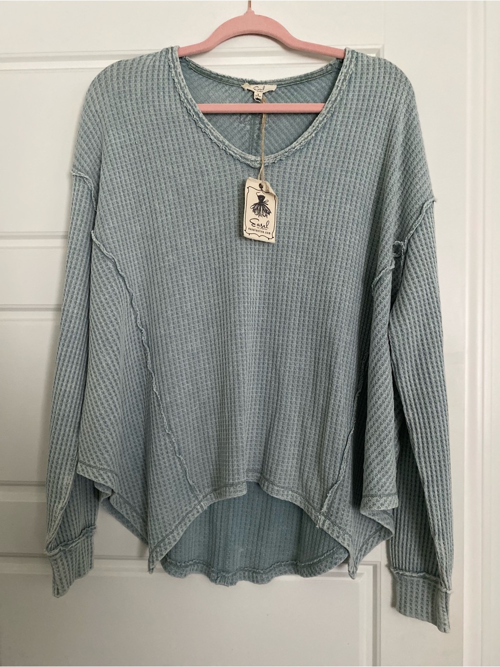Easel NWT Casual Waffle Knit Long Sleeve Top - Seafoam